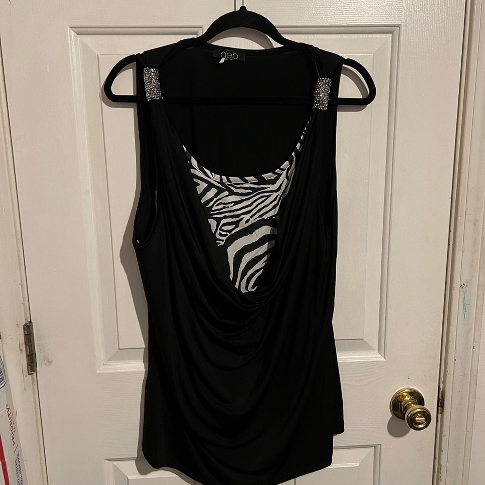 Deb Black Drape Tank with Zebra Accent